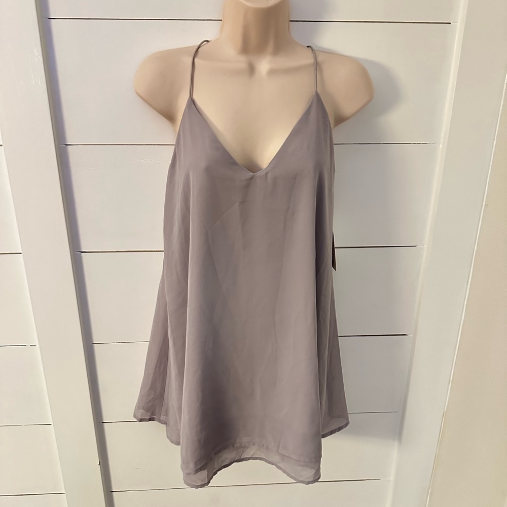 NWT S TOBI Grey spaghetti cross strap oversized polyester corpcore summer tank